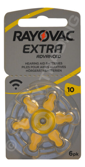 Size 10 Yellow Hearing Aid Batteries Rayovac Extra Advanced (1 x 6 Pack)