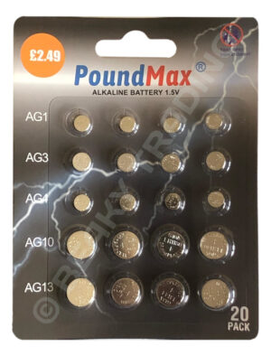 Poundmax Assorted AG1 AG3 AG4 AG10 AG13 Alkaline Coin / Button Cells (20 pieces per pack)