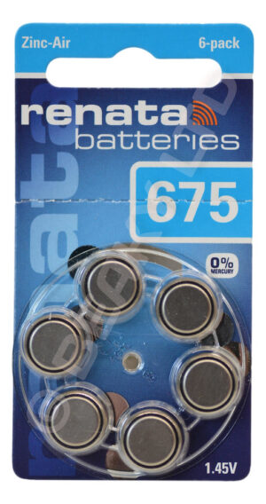 Size 675 Blue Hearing Aid Batteries Renata (1x 6 Pack)