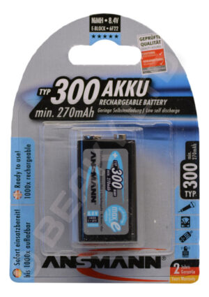 Ansmann MAX-E PreCharged Rechargeable PP3 E Battery 300 mAh [1-Pack]