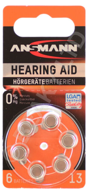 Size 13 Orange Hearing Aid Batteries Ansmann (1 x 6 Pack)