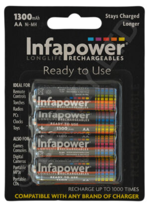 INFAPOWER Ready to Use Rechargeable AA Battery 1300 mAh [1 x 4-Pack]