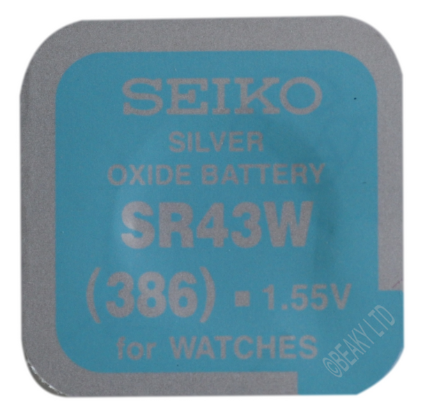 Seiko 386 SR43W Silver Oxide Watch Battery 1.55v