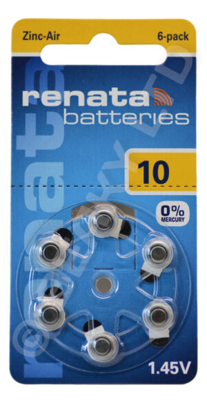 Size 10 Yellow Hearing Aid Batteries Renata (1 x 6 Pack)