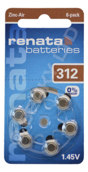 Size 312 Brown Hearing Aid Batteries Renata (1 x 6 Pack)